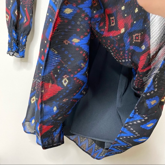 & Other Stories Black Metallic Gold Ikat Print Smocked Long Sleeve Mini Dress 4 - Picture 8 of 13